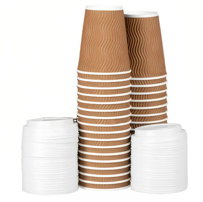 Biologisch afbreekbare Kraft-papier bakbekers 250 ml PE-gecoate Ripple-papierbeker Kraft